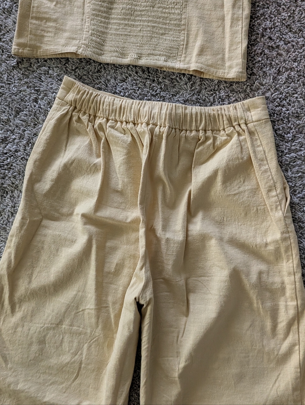 Express Wide Leg 2 Piece Linen Outfit Set In Yellow - Picture 8 of 9